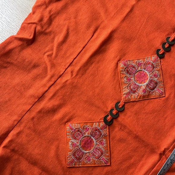 (New) Orange Linen T-Shirt - Tribal Print/Embroidery - Picture 4 of 9